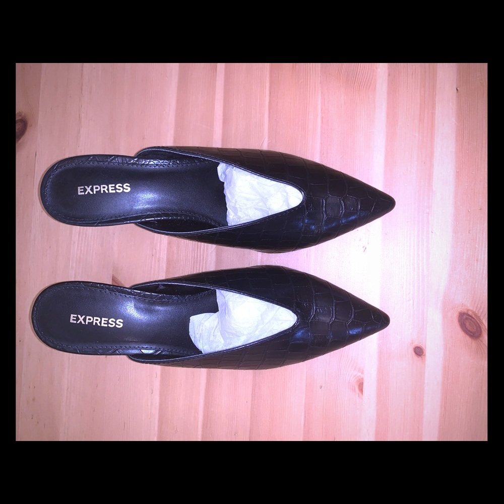 Express Crocodile texture heeled mules black